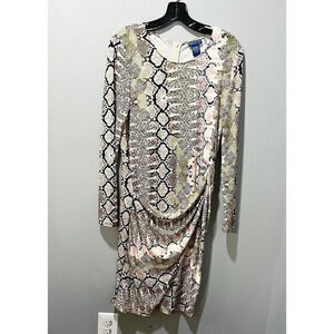 Doncaster Women’s Faux Wrap Snakeskin Dress Long Sleeve Pencil L Classic Midi